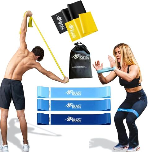 Mini Loop & Stretch Resistance Bands Set of 5 w/Workout Library & Meal Plan, 100% Natural Latex for Yoga, Strength, Muscle Toning & Rehab, Train w/Gold Medalist Caroline Marks in Saudi Arabia