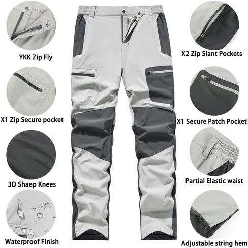Women's Waterproof Hiking Pants, Lightweight Trekking Pants with Zip Secure Pockets, Adjustable String Hem in Saudi Arabia