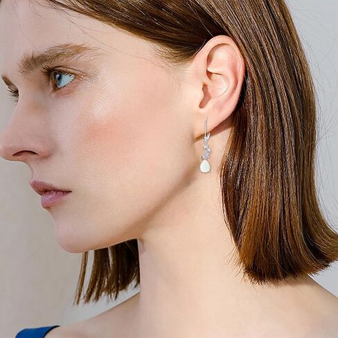 Teardrop Moss Agate Earrings for Women 925 Sterling Silver Leaf Green Moss Agate Dangle Earrings with Halo Cubic Zirconia, Earrings Jewelry for Her in Saudi Arabia