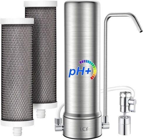 LCF Alkaline Countertop Water Filter, 𝐒𝐢𝐥𝐯𝐞𝐫 𝐈𝐨𝐧𝐬 Enhanced 6-Stage Stainless Steel Water Filter for Sink Faucet, Reduces Heavy Metals, Bad Taste & 99% Chlorine, 16,000 Gallons(2 Filters) in Kuwait
