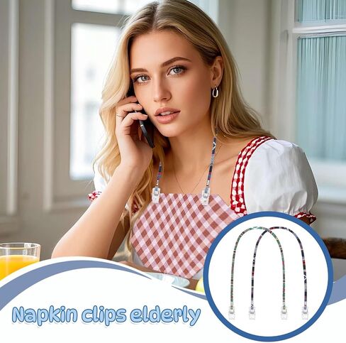 2 Pcs Folk Style Napkin Clip 18.5" Elder Dining Bib Clip Portable Bib Clips Lightweight Napkin Holder(Blue and Green) in Saudi Arabia