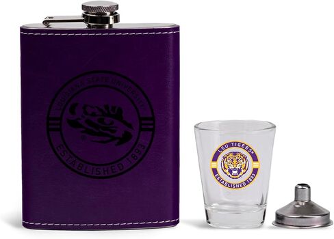 The Memory Company | Licensed NCAA Team Logo Leather Flask with Shot Glass and Funnel Set in Saudi Arabia