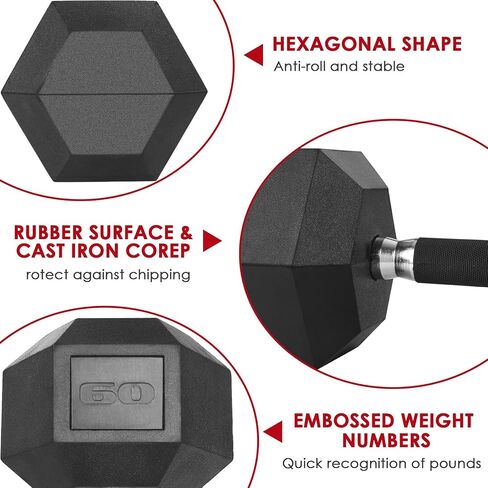 Liferun Rubber Grip Dummbells من الحديد الزهر المطلي المطلي بالمطاط ، مع دمبل سداسي مضاد للانزلاق ، وأوزان مجانية مجموعة الدمبل ، 60 رطل/ 65 رطل/ 70 رطل/ 75 رطل مجموعة Dumbbells من 2 in Kuwait
