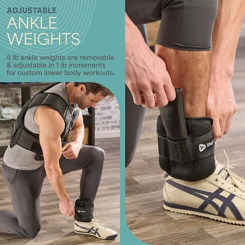 Lifepro 2-in-1 Adjustable Weighted Vest + Ankle Weights (15 & 20lbs) - Running weighted vest for Women & Men with Reflective Stripe, Phone Pocket - Workout Equipment for Strength Training & Fitness in Saudi Arabia