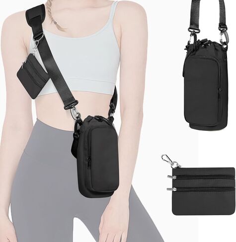 25/32/40 oz Water Bottle Holder with Strap, Water Bottle Bag Crossbody Insulation Water Bottle Holder with Small Purse, Adjustable Shoulder Strap (Black) in Saudi Arabia