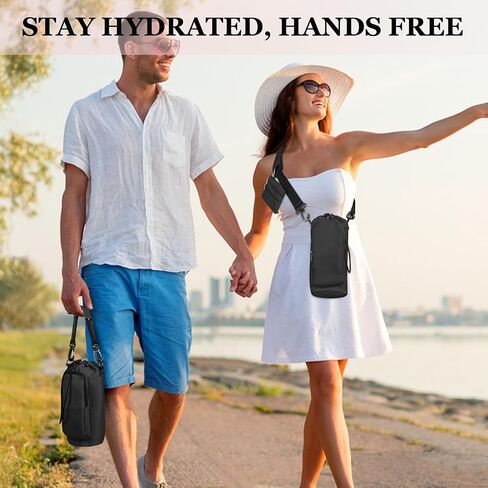 25/32/40 oz Water Bottle Holder with Strap, Water Bottle Bag Crossbody Insulation Water Bottle Holder with Small Purse, Adjustable Shoulder Strap (Black) in Saudi Arabia