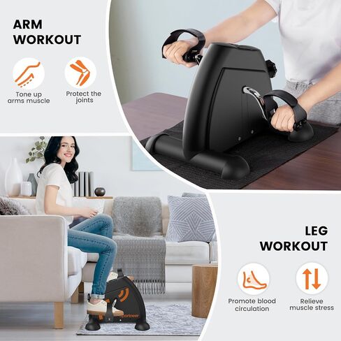 Under Desk Bike Pedal Exerciser: Sportneer Mini Exercise Bike Portable Peddler Sitting for Seniors with LCD Display Arm & Leg Bike Pedals Exerciser with Anti-Skid Mat for Home Office in Saudi Arabia