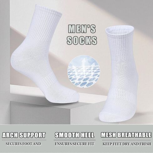 20 Pairs Men's Crew Calf Socks, Men Cushioned Breathable Cozy Athletic Running Gym Casual Sports Tube Socks in Saudi Arabia