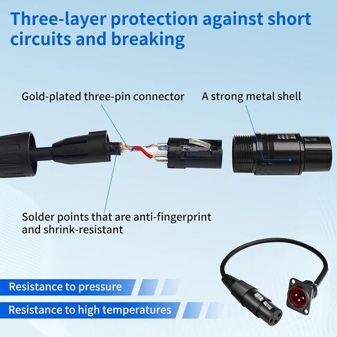 (2PCS) 11.8in D Type XLR Connector Pass Through Cable [New Version 2025] 3 Pin D Type Female Panel Mount to Male Connector for Audio Devices (D Type XLR Male to Female) in Saudi Arabia