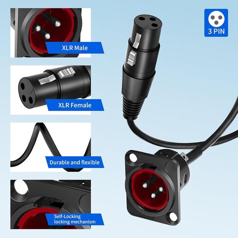 (2PCS) 11.8in D Type XLR Connector Pass Through Cable [New Version 2025] 3 Pin D Type Female Panel Mount to Male Connector for Audio Devices (D Type XLR Male to Female) in Saudi Arabia