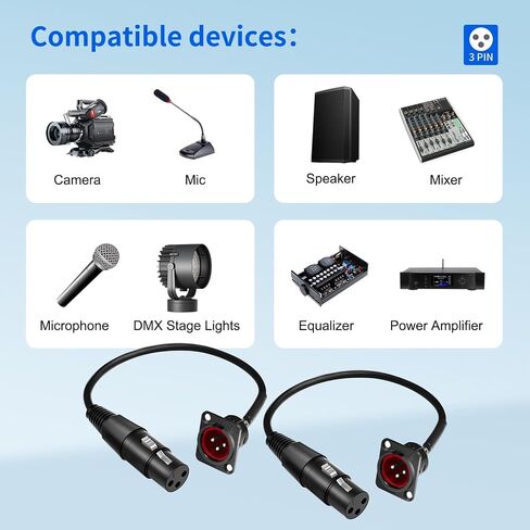 (2PCS) 11.8in D Type XLR Connector Pass Through Cable [New Version 2025] 3 Pin D Type Female Panel Mount to Male Connector for Audio Devices (D Type XLR Male to Female) in Saudi Arabia