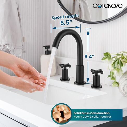 gotonovo 3 حفرة الحمام صنبور 8 بوصات على نطاق واسع بالوعة الحنفية الصنبور للحمام بالوعة 2 مقبض الصليب حوض جبل مع دافعة منبثقة 360 درجة دوار صفي in Kuwait