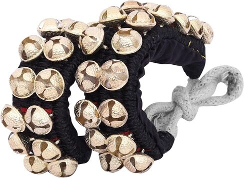Dancing Bells Anklet Ghungroo with Colored Cushion Pad 2 Line with (20+20) Bells Best For Indian Classical Dance, Indian Style Brass Ankle Bells (BLACK) in Saudi Arabia