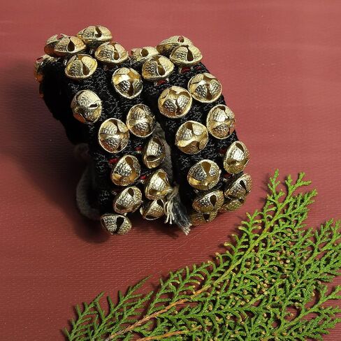 Dancing Bells Anklet Ghungroo with Colored Cushion Pad 2 Line with (20+20) Bells Best For Indian Classical Dance, Indian Style Brass Ankle Bells (BLACK) in Saudi Arabia