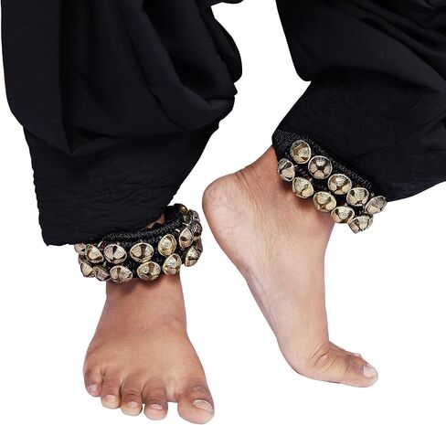 Dancing Bells Anklet Ghungroo with Colored Cushion Pad 2 Line with (20+20) Bells Best For Indian Classical Dance, Indian Style Brass Ankle Bells (BLACK) in Saudi Arabia