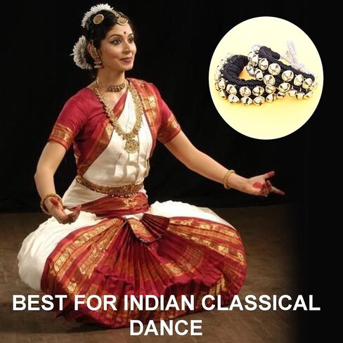 Dancing Bells Anklet Ghungroo with Colored Cushion Pad 2 Line with (20+20) Bells Best For Indian Classical Dance, Indian Style Brass Ankle Bells (BLACK) in Saudi Arabia