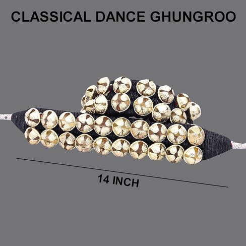 Dancing Bells Anklet Ghungroo with Colored Cushion Pad 2 Line with (20+20) Bells Best For Indian Classical Dance, Indian Style Brass Ankle Bells (BLACK) in Saudi Arabia