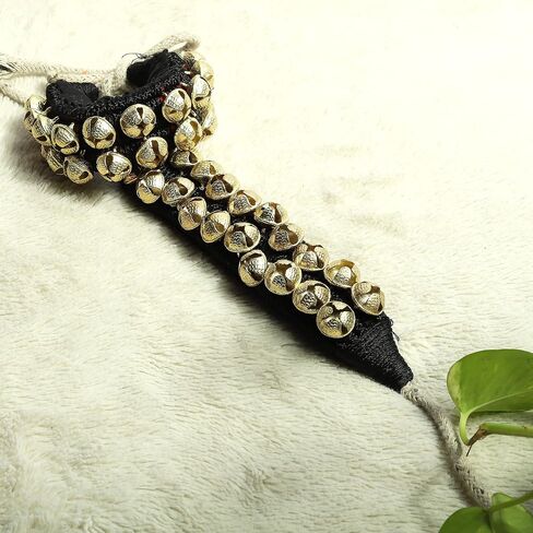 Dancing Bells Anklet Ghungroo with Colored Cushion Pad 2 Line with (20+20) Bells Best For Indian Classical Dance, Indian Style Brass Ankle Bells (BLACK) in Saudi Arabia