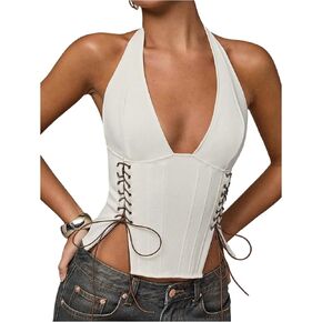 MakeMechic Women's Halter Top Lackless Brabs Tops Lace Up Cami Top Ocleveless Stest in Saudi Arabia