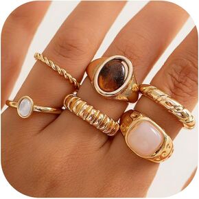 HUASAI Chunky Gold Gem Rings for Women Statement Shell Stackable Rings Knuckle Thumb Ring Trendy Jewelry Gifts 2025 Boho Y2K Adjustable Ring Set in Saudi Arabia