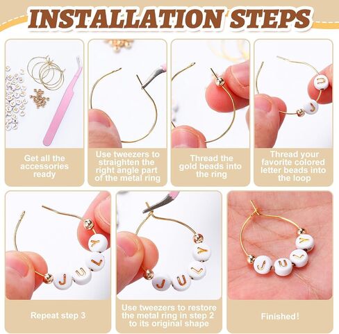 Outus 50 Set DIY Wine Glass Charms 1000 Letters Beads 100 Golden Beads 50 Rings for Stem Glasses 1 Tweezer Custom Personalized Charms Wine Glass Markers for Wedding Party Bridal Shower in Saudi Arabia