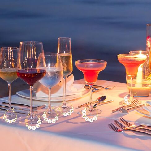Outus 50 Set DIY Wine Glass Charms 1000 Letters Beads 100 Golden Beads 50 Rings for Stem Glasses 1 Tweezer Custom Personalized Charms Wine Glass Markers for Wedding Party Bridal Shower in Saudi Arabia