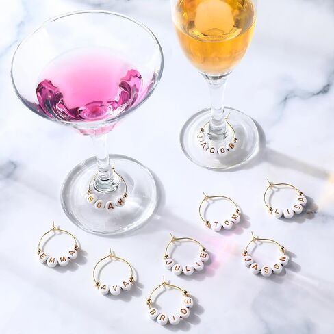 Outus 50 Set DIY Wine Glass Charms 1000 Letters Beads 100 Golden Beads 50 Rings for Stem Glasses 1 Tweezer Custom Personalized Charms Wine Glass Markers for Wedding Party Bridal Shower in Saudi Arabia