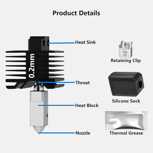 Upgrade 0.2mm Steel Hotend Kit For Bambu Lab X1C ، P1 Series ، 3D Printer 300 ℃ درجة حرارة عالية جميعها مجموعة فوهة Desige Hot End لـ P1P ، P1P in Saudi Arabia