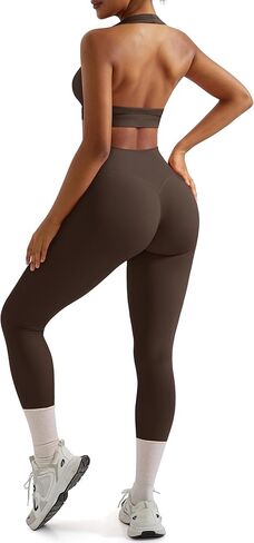 RXRXCOCO Backless Workout Sets for Women 2 Piece Halter Sports Bra Hidden Scrunch High Waisted Gym Leggings Matching Set in Kuwait