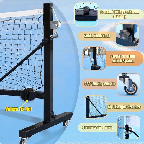 PRO PICTABLE PICKLEBALL NET مع Wheels-Tournament بطول 22 قدمًا من الحجم اليدوي الواجب الواجب الواجب الفولاذ in Saudi Arabia