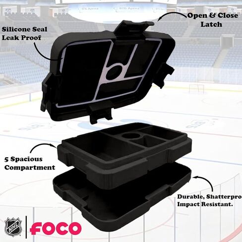 FOCO NHL Unisex-Adult Officially Licensed Team Color Stripe Primary Logo Hockey Leak Proof 5 Compartment Bento Lunch Box - Boston Bruins in Kuwait