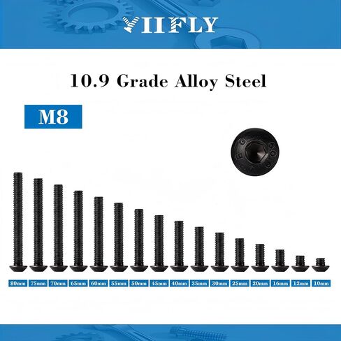 M8-1.25 x 16mm,M8 Button Head Socket Cap Bolts Screws, 10.9 Grade Alloy Steel, Allen Socket Drive, Black Oxide Finish, Full Thread, Quantity 10 in Saudi Arabia
