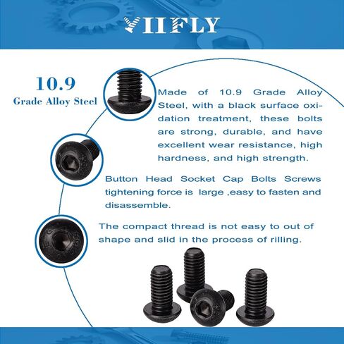 M8-1.25 x 16mm,M8 Button Head Socket Cap Bolts Screws, 10.9 Grade Alloy Steel, Allen Socket Drive, Black Oxide Finish, Full Thread, Quantity 10 in Saudi Arabia
