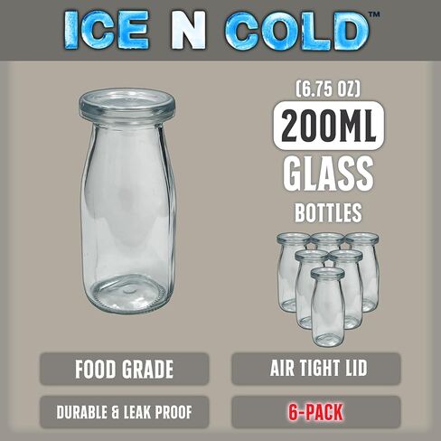 6.76 أوقية / 200 مل زجاجة زجاجية عتيقة مع غطاء صافي مقاومة للتسرب ، قابلة لإعادة الاستخدام وصديق للبيئة-مثالية للحليب والعصائر والعصائر والمياه المملوءة بزجاجة زجاجية خالية من BPA (6 حزم) in Kuwait