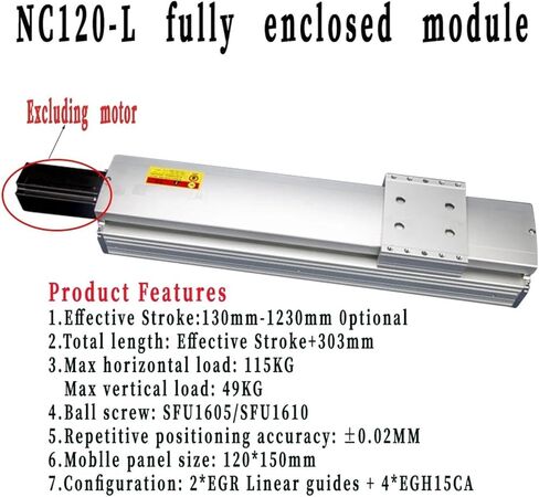 طاولة منزلق كهربائية مزدوجة 120 مم 0.02 مم دقة متكررة المسمار الثقيل المسمار المربى بالكامل مغلق بالكامل (57 قوس المحرك ، SFU1610-1230) in Kuwait