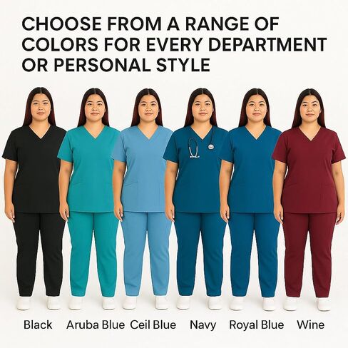 Women Scrub Set | V-Neck Short Sleeve Top & Elastic Waist Pants with Pockets Workwear Uniform for Women in Saudi Arabia