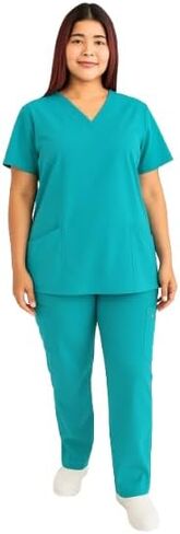 Women Scrub Set | V-Neck Short Sleeve Top & Elastic Waist Pants with Pockets Workwear Uniform for Women in Saudi Arabia
