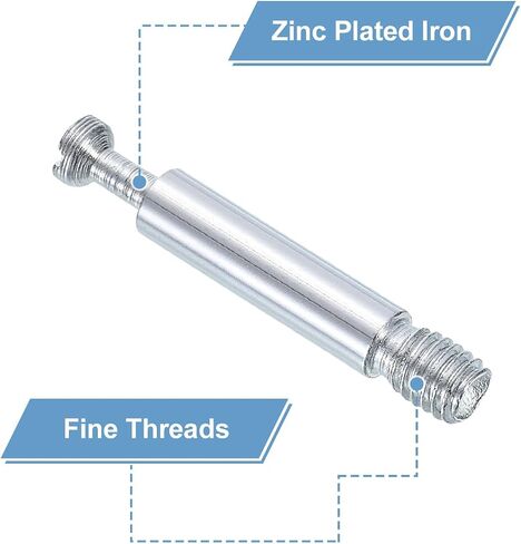 uxcell 20Pcs 35mm Furniture Connecting Fittings, Thread Bolts Dowels Screws, Metal Dowel Fitting Fasteners for Cabinet Drawer and Wardrobe Furniture, Silver in Saudi Arabia