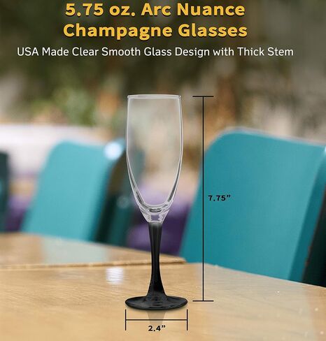 Custom Nuance Champagne Flutes by ARC 5.75 oz. Set of 10, Personalized Bulk Pack - Perfect for Hotel, Bar, Restaurant or Lounge - Clear in Saudi Arabia