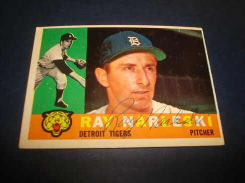 RAY NARELSKI (d.2012) 1960 TOPPS #161 TIGERS INDIANS SIGNED AUTHENTIC AUTOGRAPH - Autographed Baseball Cards in Saudi Arabia