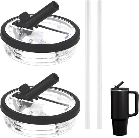 30 oz Replacement Lid for Stanley Quencher Tumbler with Handle, 2 PCS Spill Proof Lid Accessories Fit, Leak-Proof Splash Resistant Replaceble Cover Cap for Stanley, (Black) in Saudi Arabia