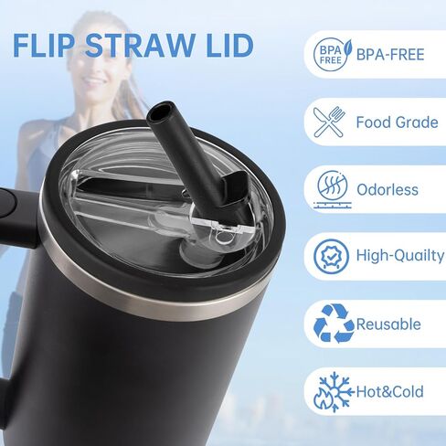 30 oz Replacement Lid for Stanley Quencher Tumbler with Handle, 2 PCS Spill Proof Lid Accessories Fit, Leak-Proof Splash Resistant Replaceble Cover Cap for Stanley, (Black) in Saudi Arabia