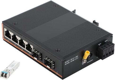 مفتاح الشبكة الصناعية Gigabit Ethernet الألياف الضوئية - 2SFP إلى 4 RJ45 ، مع 1PCS SFP Moudle -2lc 2km ، 10/100/1000M ، IP40 ، DIN Rail Mount in Saudi Arabia