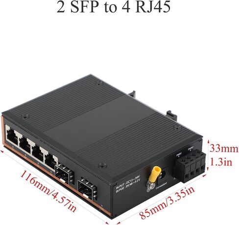 مفتاح الشبكة الصناعية Gigabit Ethernet الألياف الضوئية - 2SFP إلى 4 RJ45 ، مع 1PCS SFP Moudle -2lc 2km ، 10/100/1000M ، IP40 ، DIN Rail Mount in Saudi Arabia