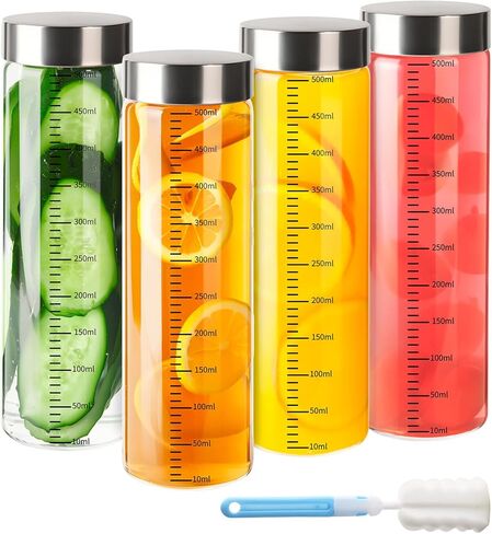 4 Pack 10 oz Glass Juice Bottles with Stainless Steel Lids Wide Mouth Borosilicate Glass Shaker bottle for Juicing, Protein, Smoothies, Reusable, Leak Proof, Dishwasher Safe Glass Water Bottles in Saudi Arabia