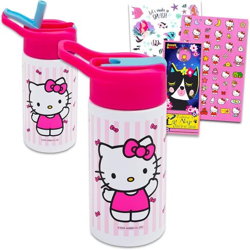 Hello Kitty زجاجة مياه من الفولاذ المقاوم للصدأ للفتيات - حزمة مع Hello Kitty زجاجة المياه القابلة لإعادة الاستخدام للمنزل والمدرسة والرياضة ، بالإضافة إلى ملصق ، الوشم ، المزيد | زجاجة ماء مرحبا كيتي مع القش in Saudi Arabia