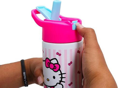 Hello Kitty زجاجة مياه من الفولاذ المقاوم للصدأ للفتيات - حزمة مع Hello Kitty زجاجة المياه القابلة لإعادة الاستخدام للمنزل والمدرسة والرياضة ، بالإضافة إلى ملصق ، الوشم ، المزيد | زجاجة ماء مرحبا كيتي مع القش in Saudi Arabia