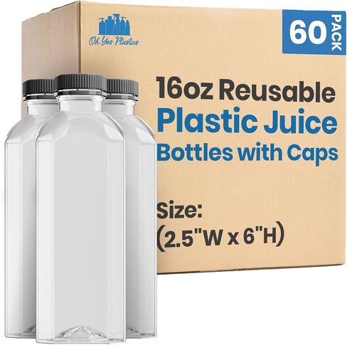 Reusable Juice Bottles with Caps - BPA Free Juice Containers Plastic Bottles with Lids for Water, Smoothies, Lemonades, Sodas, Coffees, Juices - 60 Packs, 16oz Drinking Bottle in Saudi Arabia