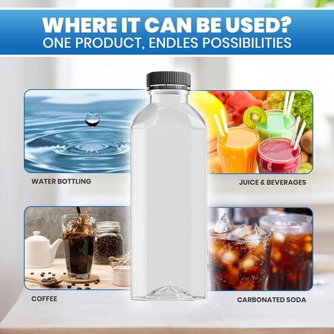 Reusable Juice Bottles with Caps - BPA Free Juice Containers Plastic Bottles with Lids for Water, Smoothies, Lemonades, Sodas, Coffees, Juices - 60 Packs, 16oz Drinking Bottle in Saudi Arabia