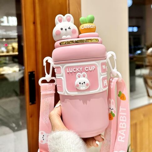 Straw Insulated Cup for Cute Girls and Kids - High Value Drinking Cup for School, Ideal for Children (Brown) in Saudi Arabia